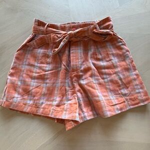 Vici High Waist Plaid Shorts in Orange and White